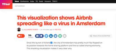 screenshot saying This visualisation shows Airbnb spreading like a virus in Amsterdam